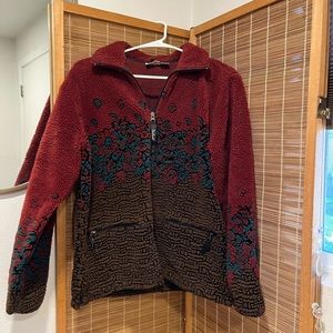 Woolrich Sherpa Fleece Zip Red Brown Jacket